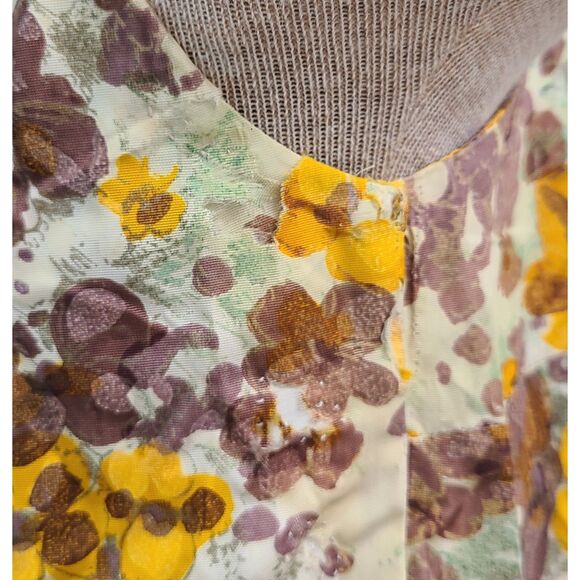Vintage 1950s Georgette Yellow Floral Dress SMALL Midi Square Neck *Repaired* S - Picture 5 of 8